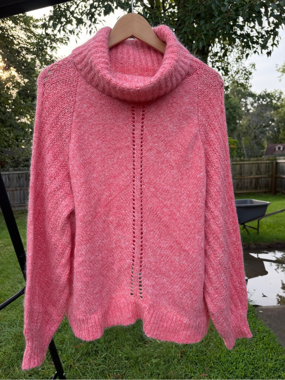 Odd Molly Coral Pink Mohair Merino Wool Crossover Back Turtleneck Sweater Sz 3/L